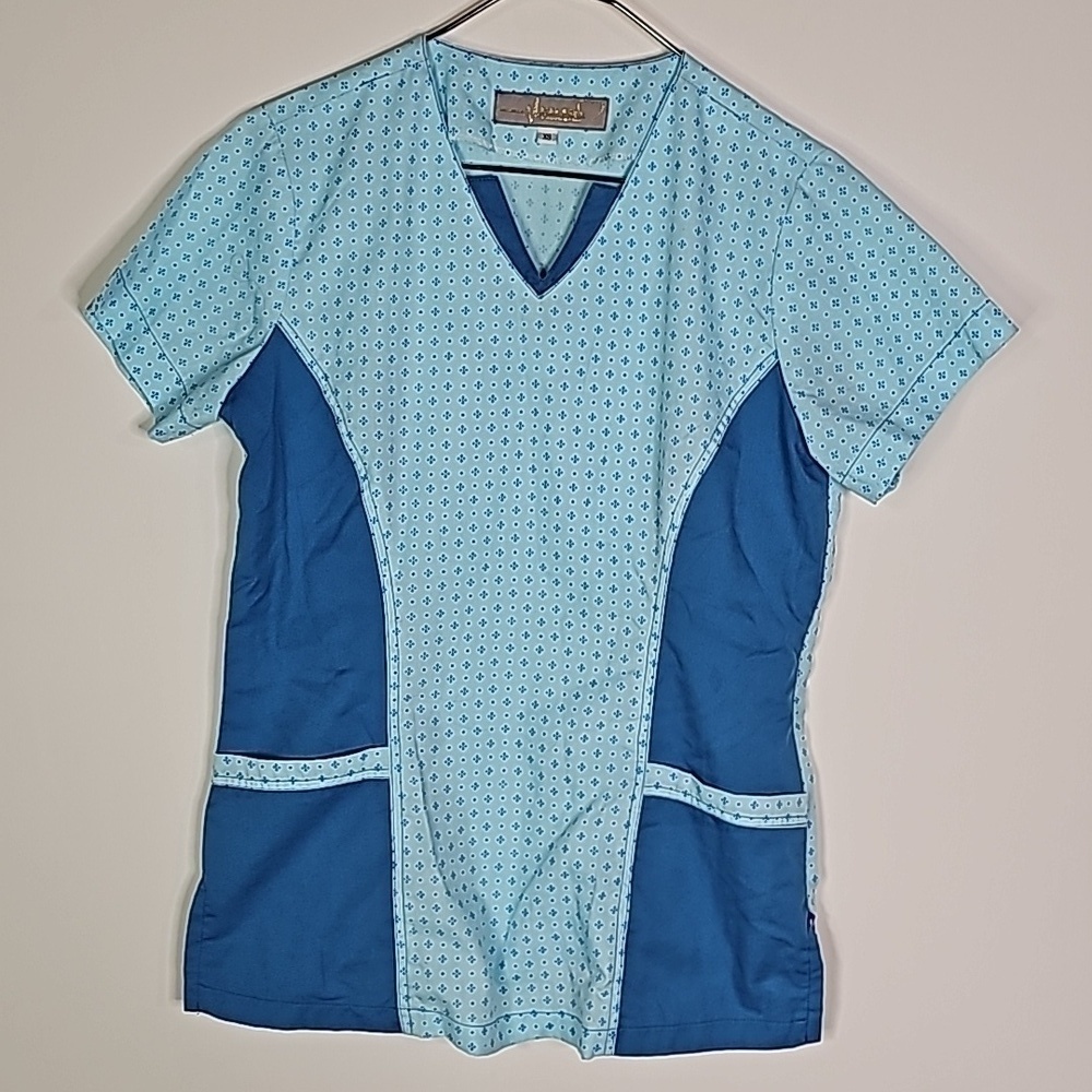 MED GLO xs blue short sleeve scrub top